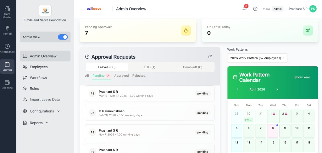 Leave management admin dashboard