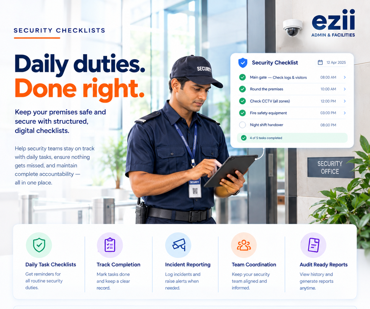 Security checklists in ezii Admin & Facilities