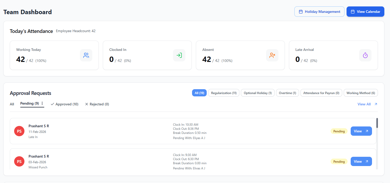 Real-time attendance dashboard in EZII Attendance
